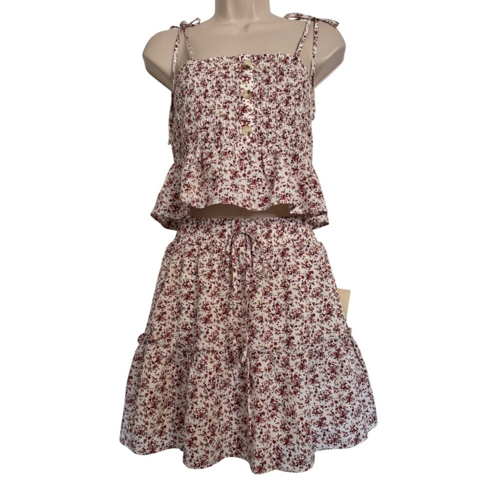 Paper Crane Smocked Sleeveless Top Skirt Size Medium Two Piece Set Print Pink NW